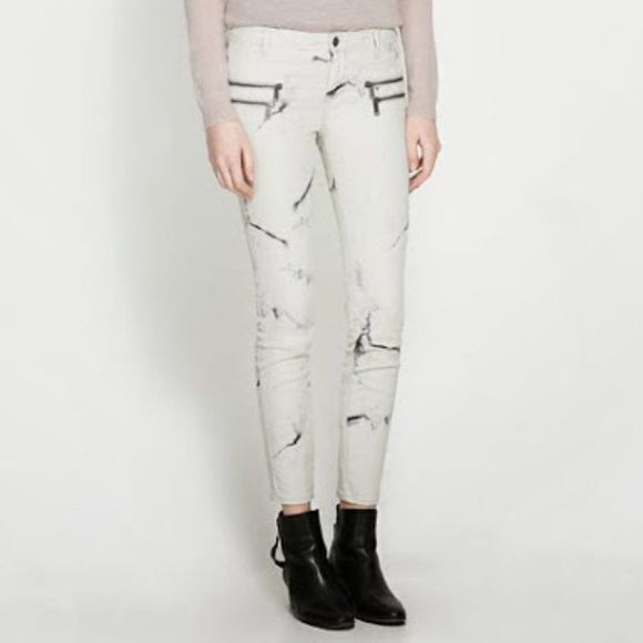 ZARA: MARBLE EFFECT PRINT WAXED‎ PANTS SLIM JEANS - Picture 1 of 13